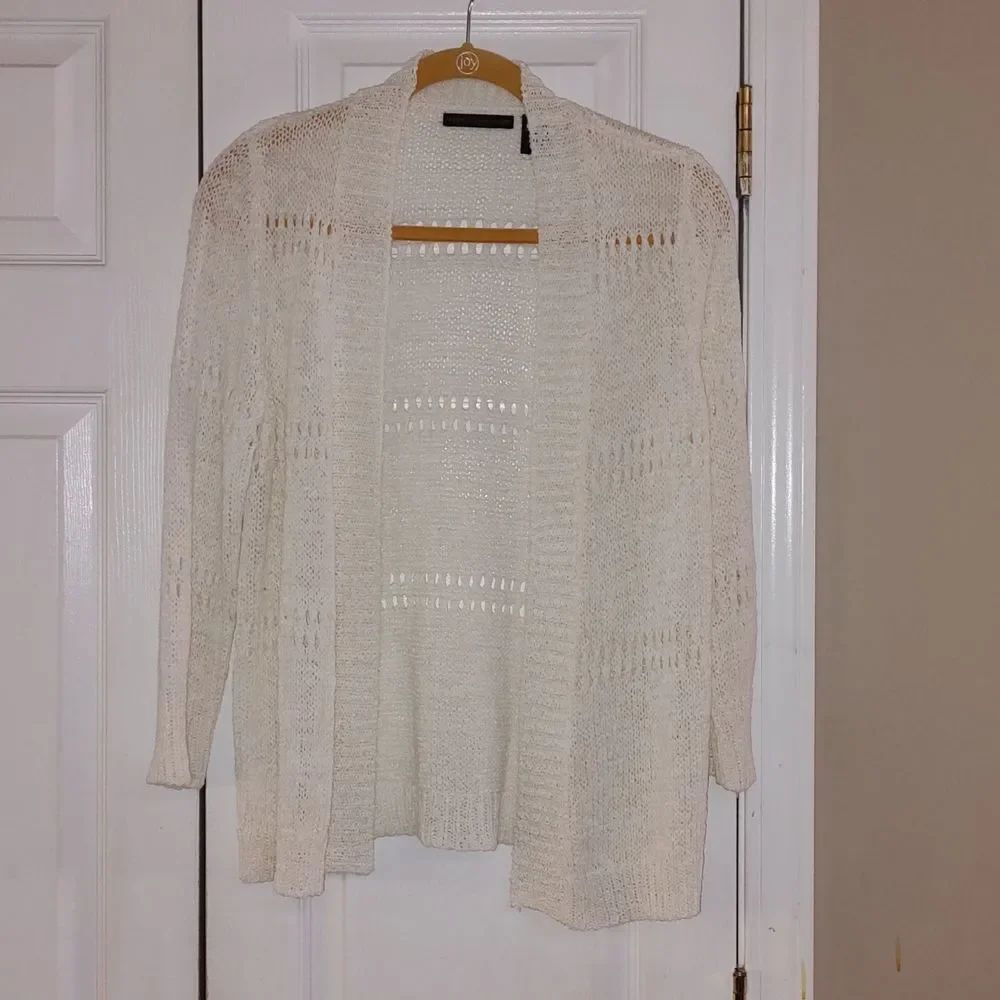 Preswick & Moore white open front summer spring cardigan Sz M
